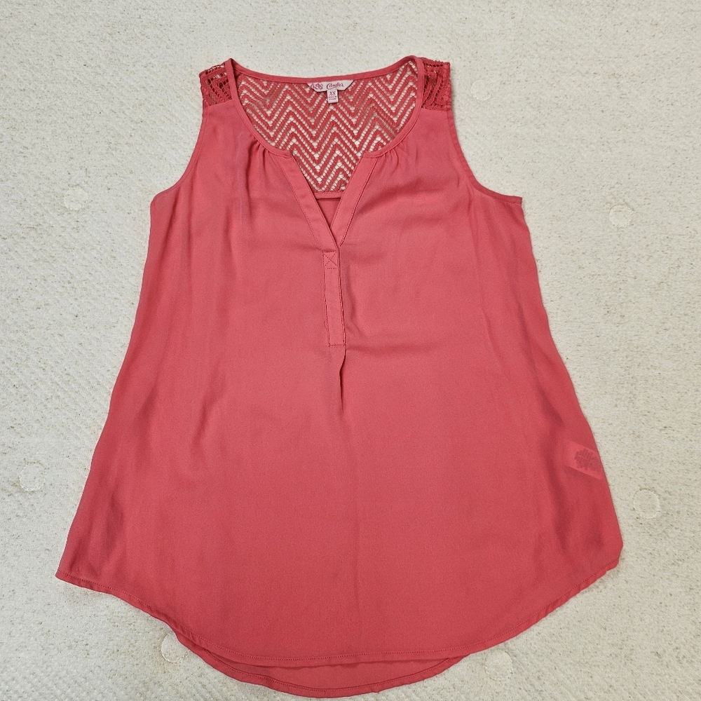 Candies Soft Coral Lace Panel V-Neck Tank Top